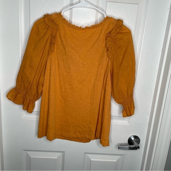 Anthropologie Smocked Short Puff Sleeve Shirt in Mustard Yellow M - Picture 3 of 11